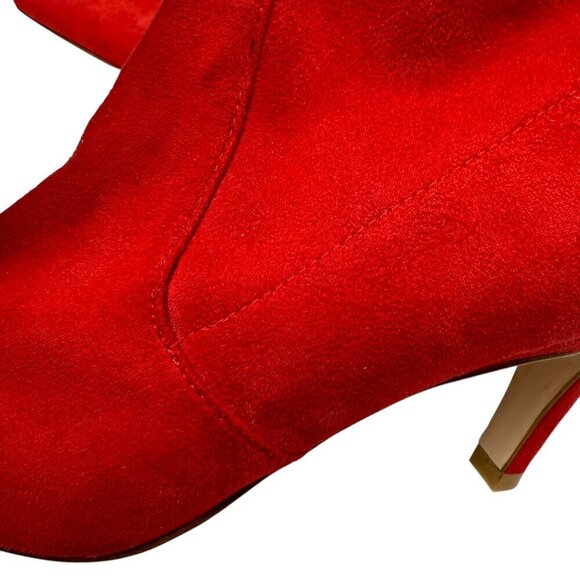 GOOD AMERICAN Red Boots Size 6 Faux Suede Ankle Heel Pointy Booties - Picture 12 of 13